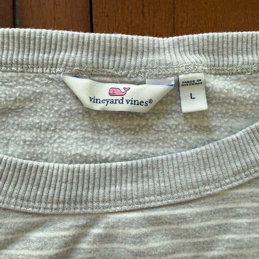 Vineyard Vines Womens Large Grey White Striped Fleece Pullover Sweatshirt L - Picture 4 of 7